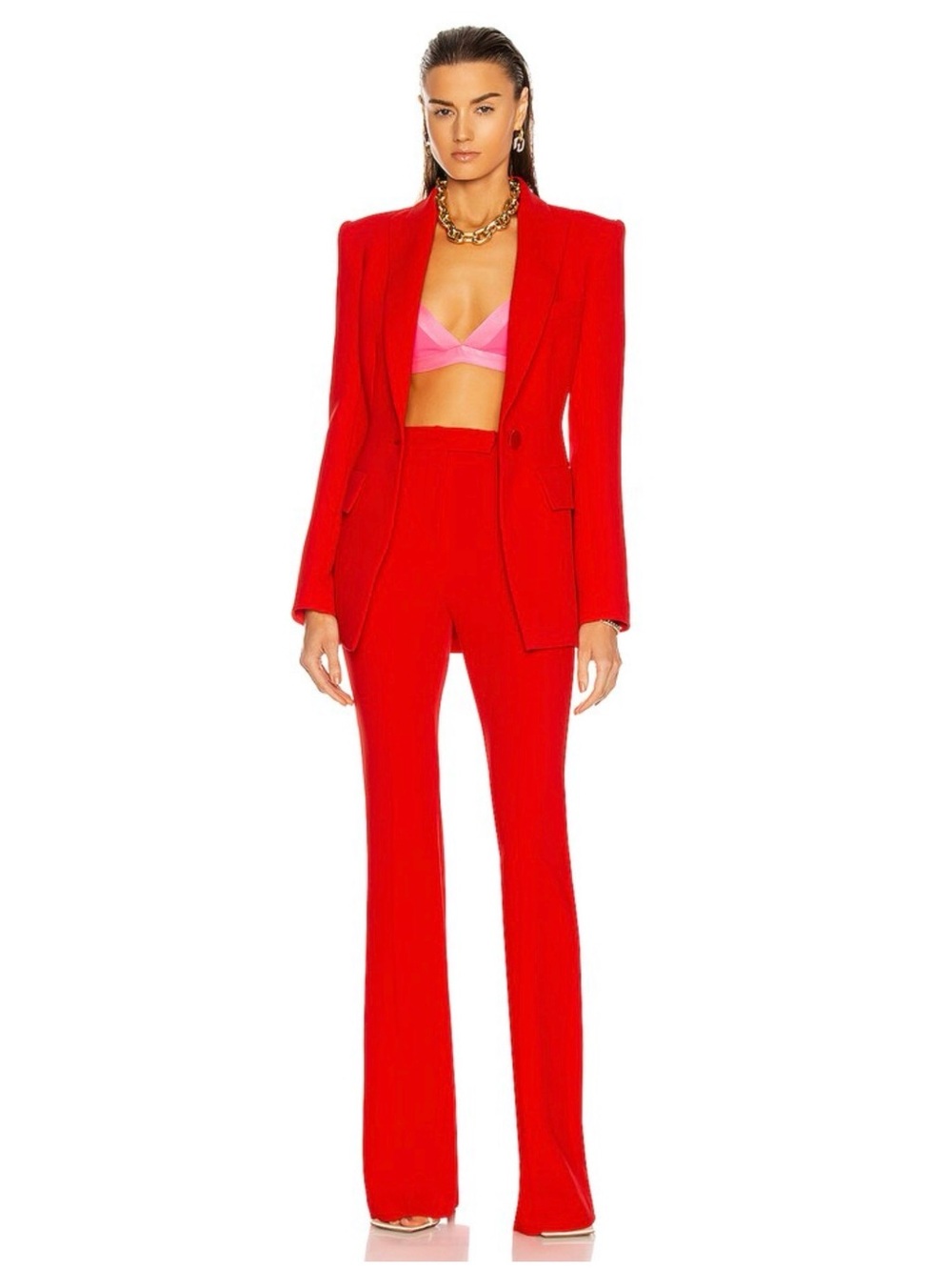 Alex Perry Rene Stretch Crepe Flared Leg Trousers Red, Sz US 6